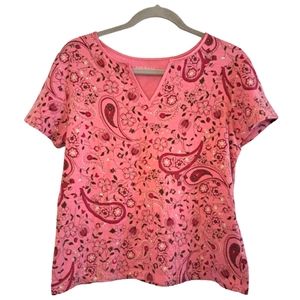 High Sierra Pink Paisley Split Neck Shirt Size XL